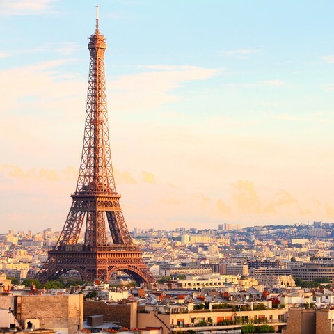 Cityscape with Eiffel Tower in the light of sunset